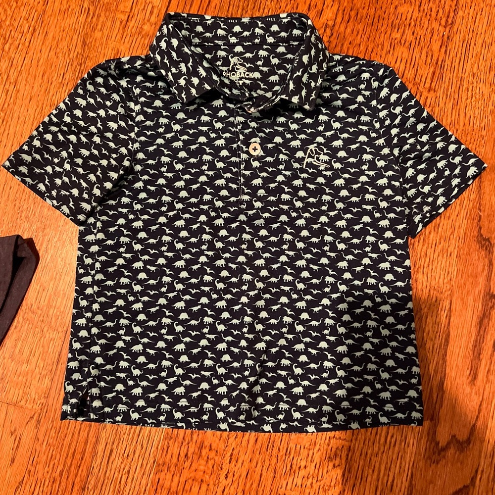 Navy Blue Kids Polo Shirt with Dinosaur Print